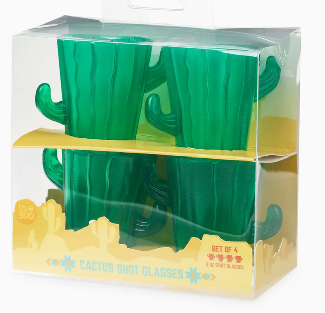 Green Plastic Cactus Shot Glasses - set of 4