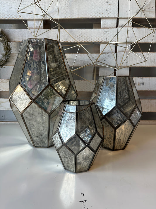 Mercury Glass Geometric Lanterns, Set of 9