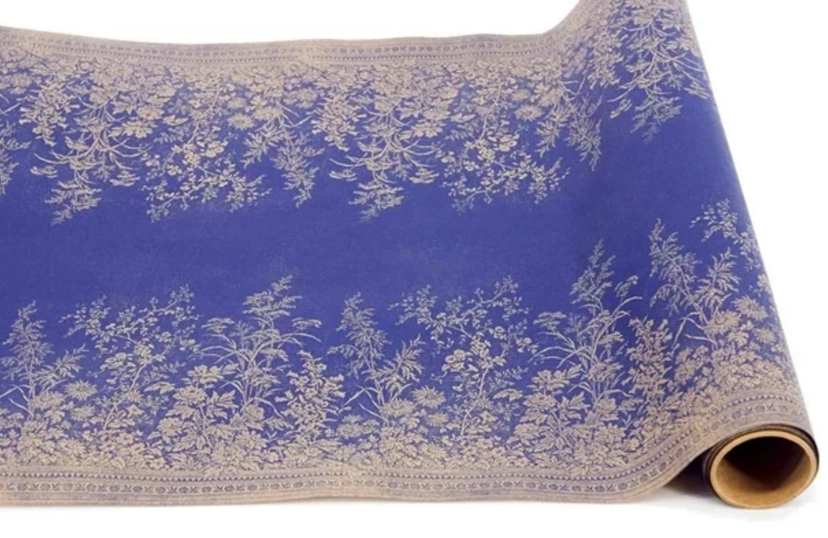 Paper Table Runner Navy Woven Floral