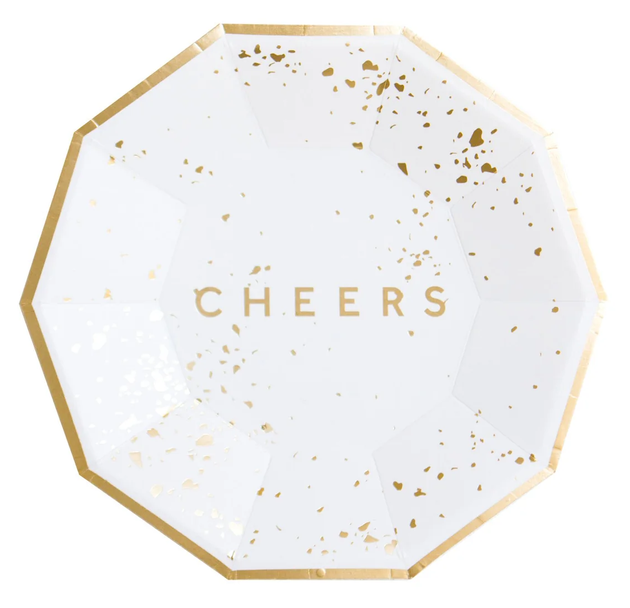 Cheers White and Gold Foil Dessert Plates by Harlow & Grey