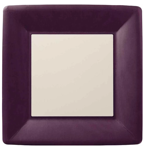 10" Square Linen Look Paper Plates - Aubergine