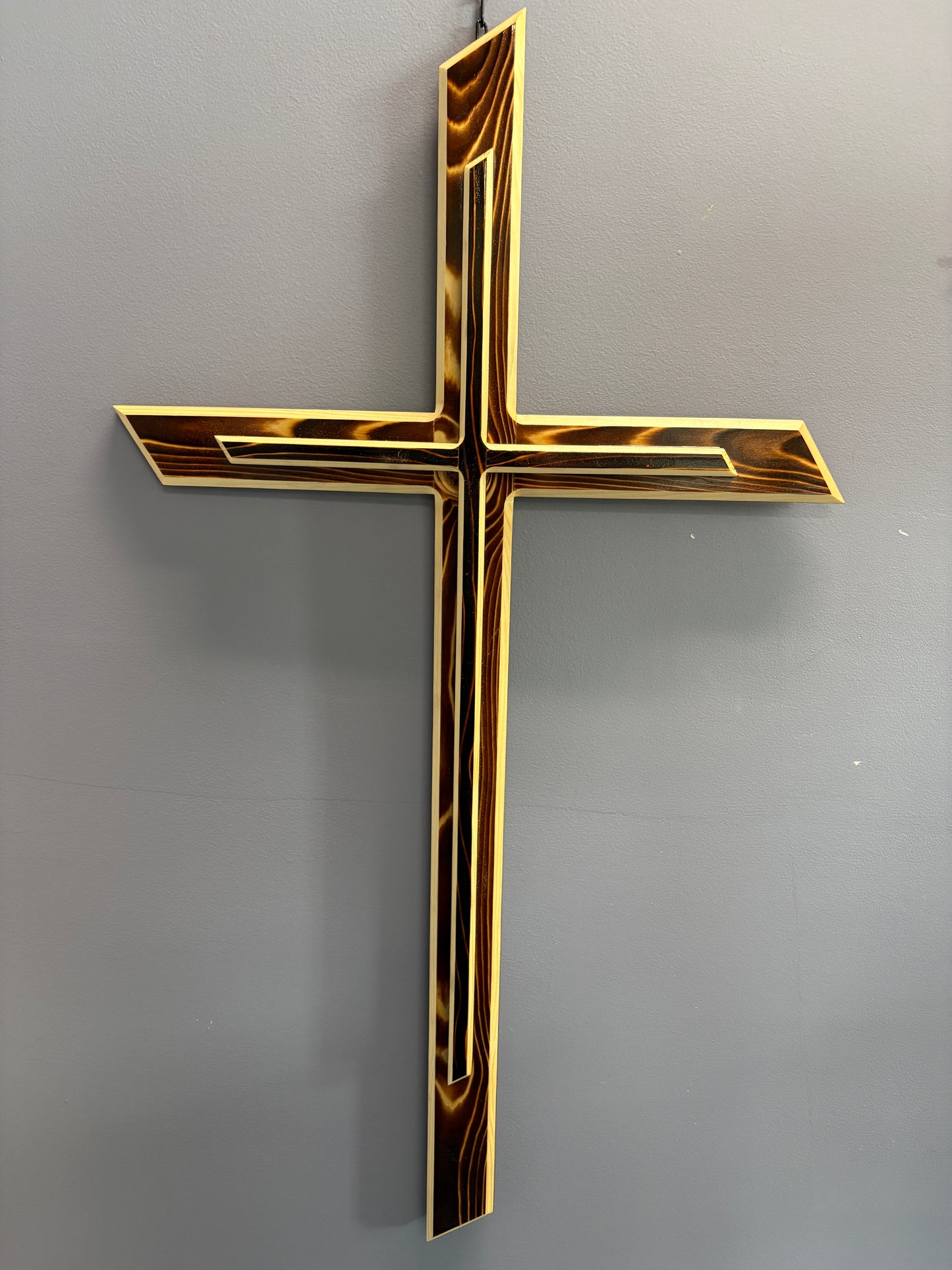 Burnished Wood Cross with Floral Arrangement