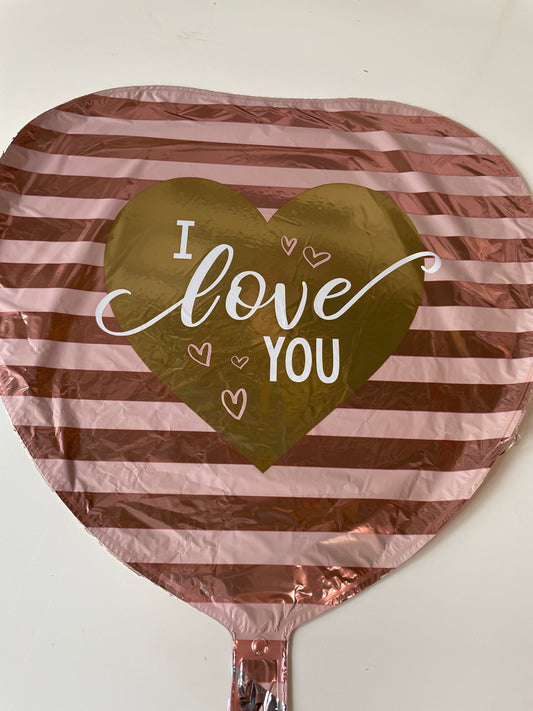 I Love You foil balloon, rose gold stripes