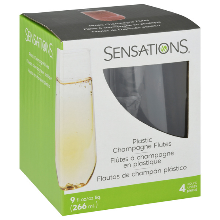 Sensations Plastic Champagne Flute Stemless, pkg. 4