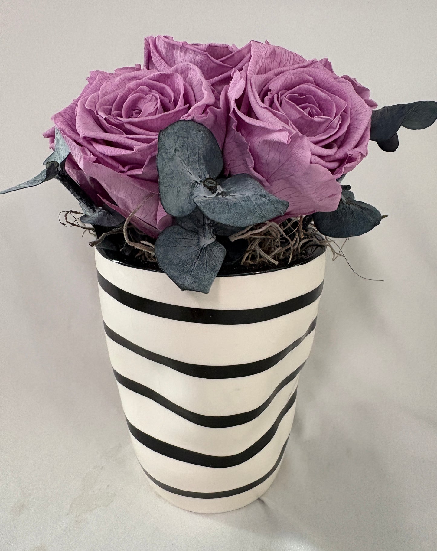 Black and White Modern Style Preserved Rose Arrangement (multiple styles & sizes)