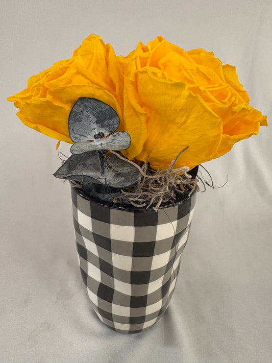 Preserved Rose Arrangement in Modern Black & White Vase (multiple styles & sizes)