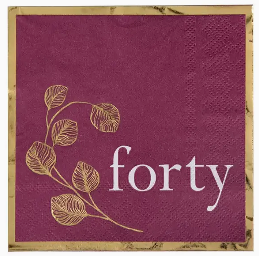 Milestone 40 Mauve Birthday Cocktail Napkins by Jollity & Co.