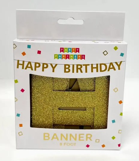 Gold Glitter Happy Birthday Banner