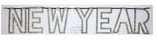 Happy New Year Silver Glitter Garland by Meri Meri
