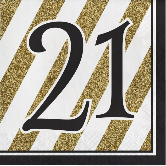 Black and Gold Milestone Birthday Luncheon Napkins