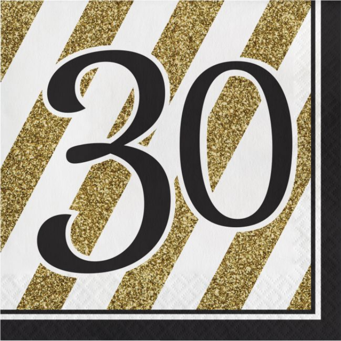 Black and Gold Milestone Birthday Luncheon Napkins