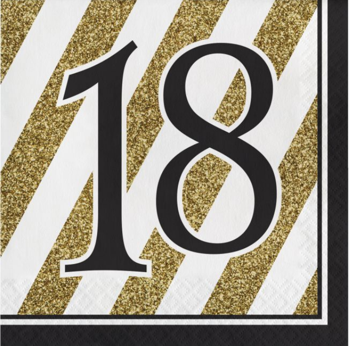 Black and Gold Milestone Birthday Luncheon Napkins