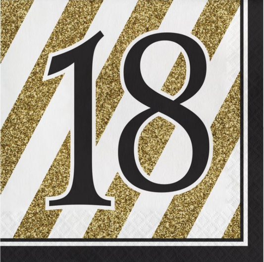 Black and Gold Milestone Birthday Luncheon Napkins