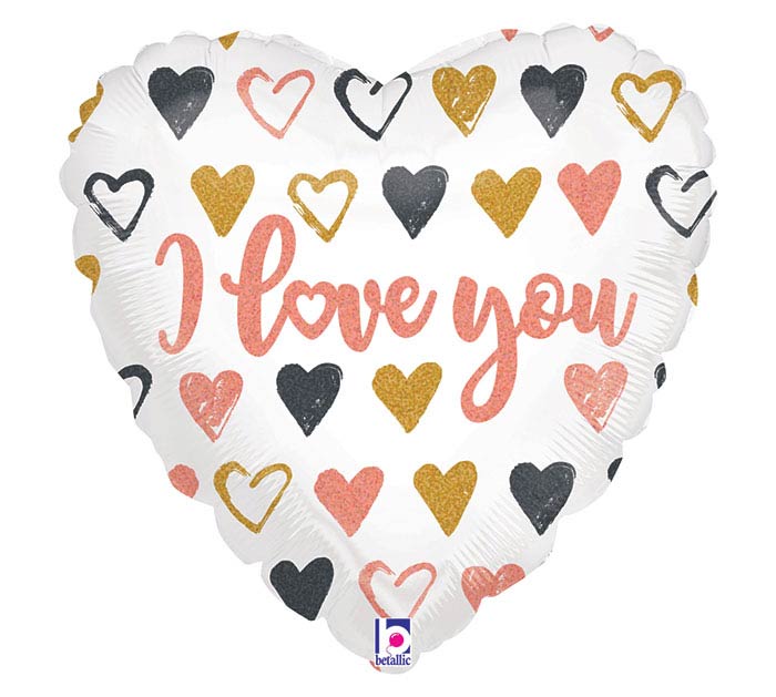 I Love You foil balloon, rose gold hearts