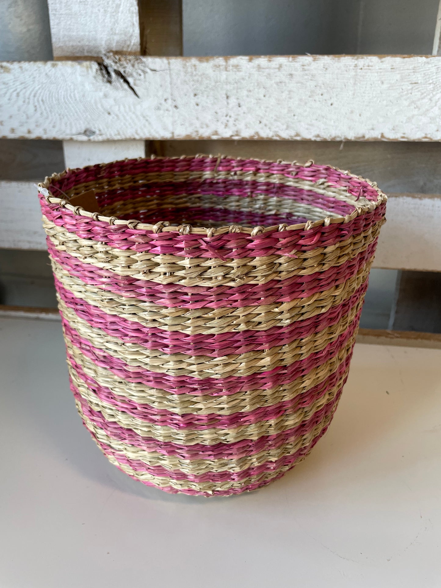 Handwoven Pink & Natural Grass Basket (2 sizes)