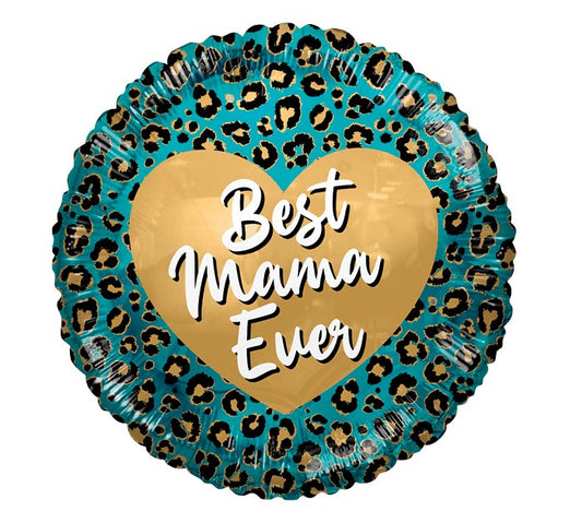 Mother's Day foil balloon, Leopard Best Mama Ever 17" round