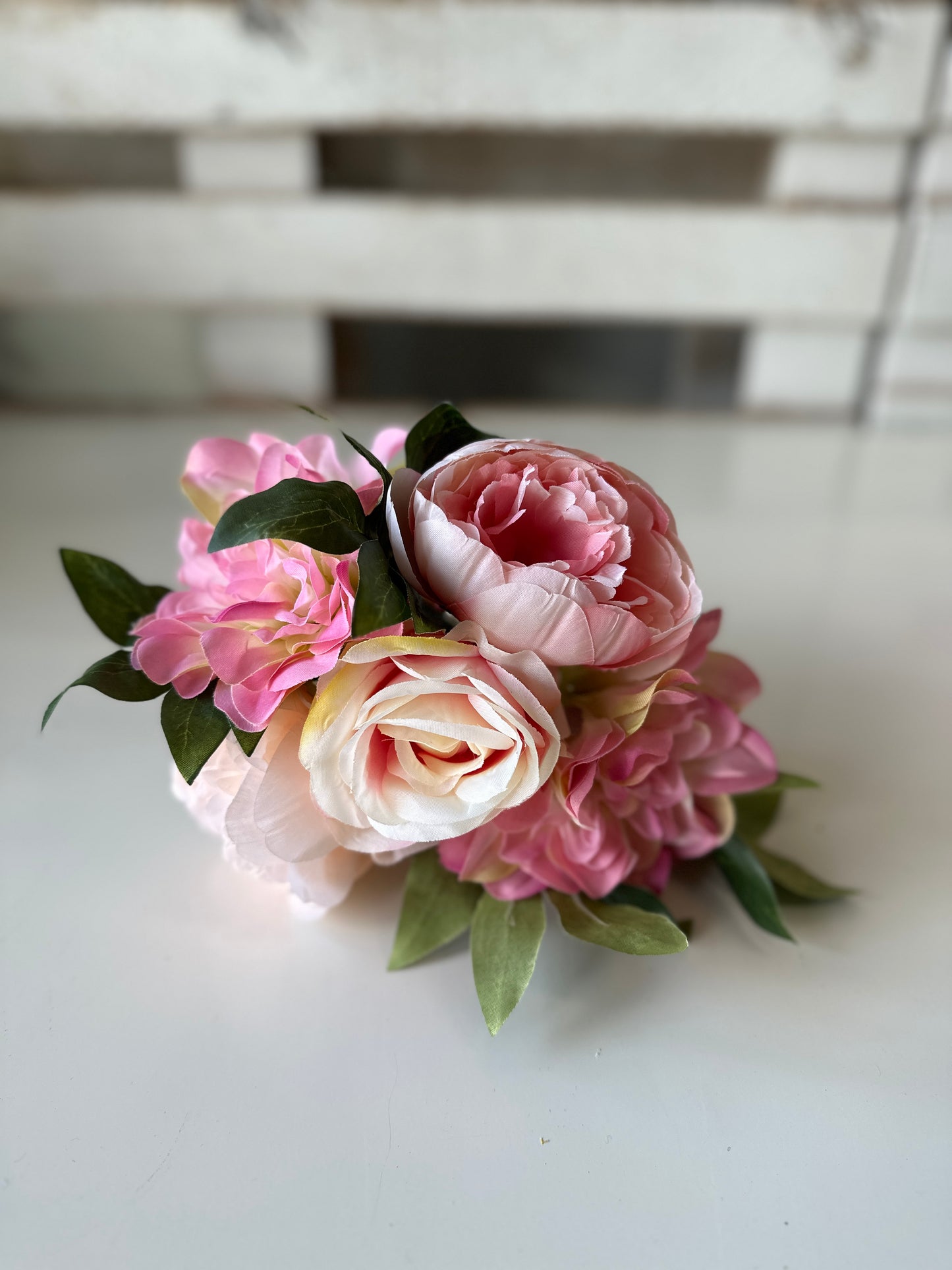 Silk Bouquet Pink & Peach Dahlias, Peonies & Rose